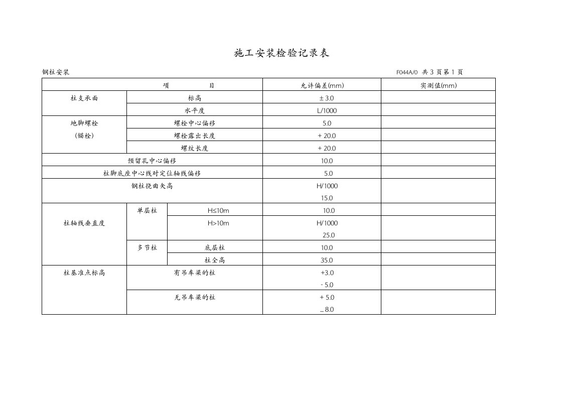 建筑工程管理-044施工安装检验记录表及规程