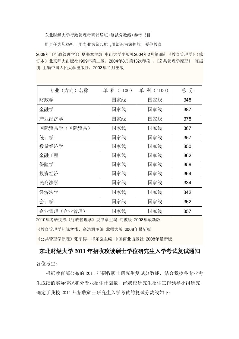 东北财经大学行政管理考研辅导班文档