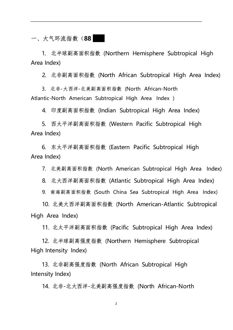 一、大气环流指数(88项)