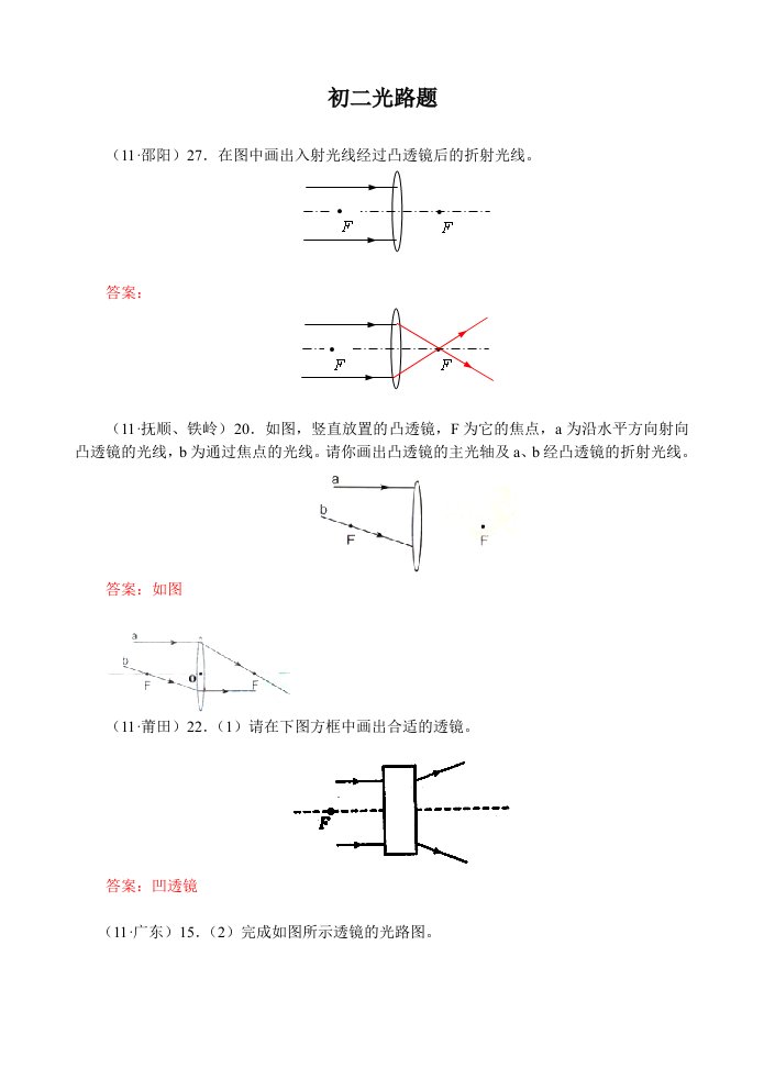 透镜的作图题