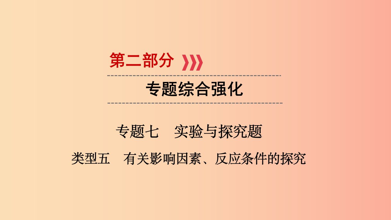 江西专用2019中考化学总复习第二部分专题综合强化专题七实验探究题类型5有关影响因素反应条件的探究课件