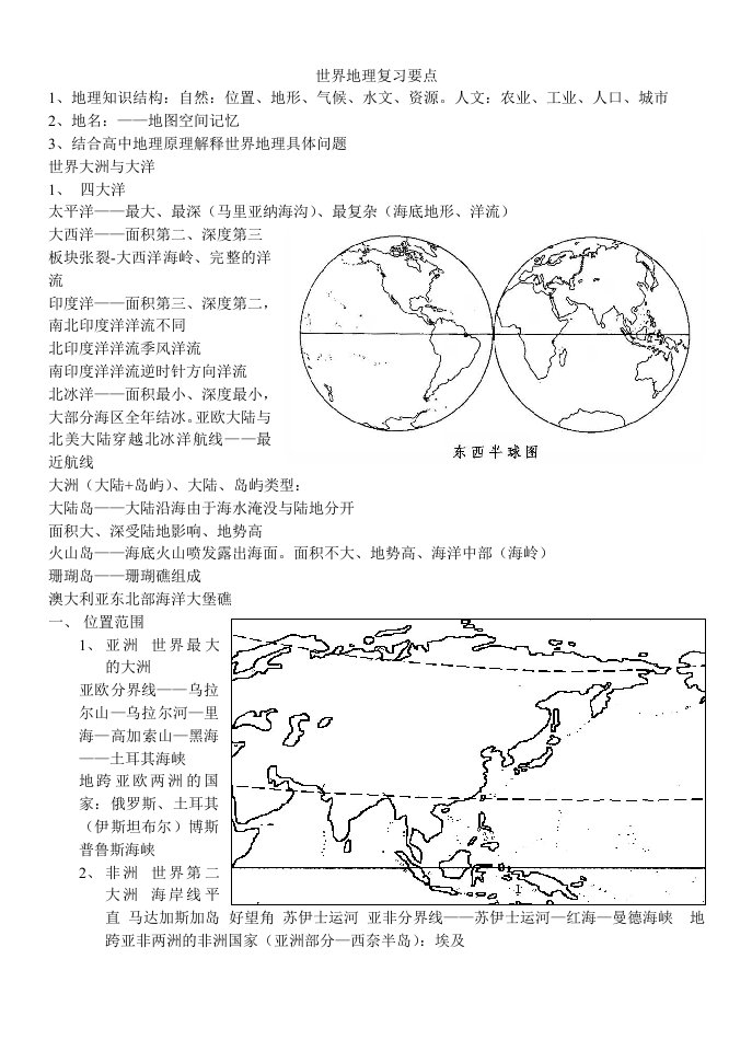 高三世界地理复习要点