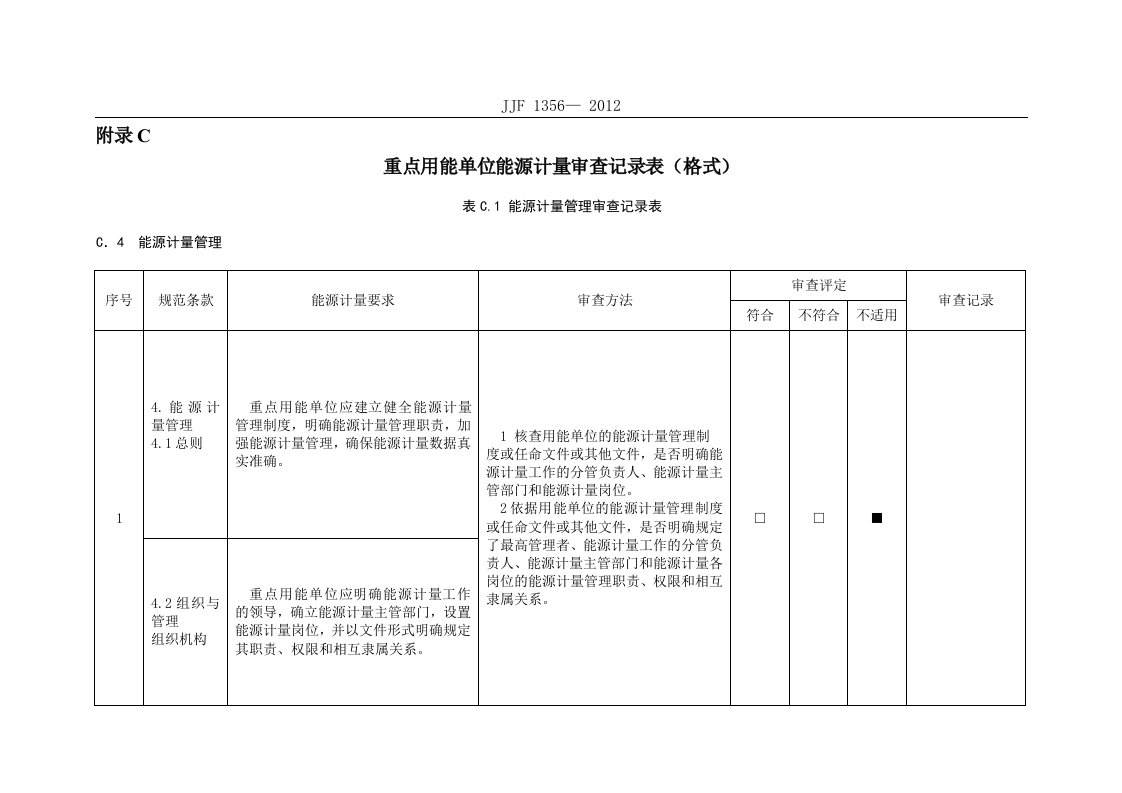 C重点用能单位能源计量审查记录表