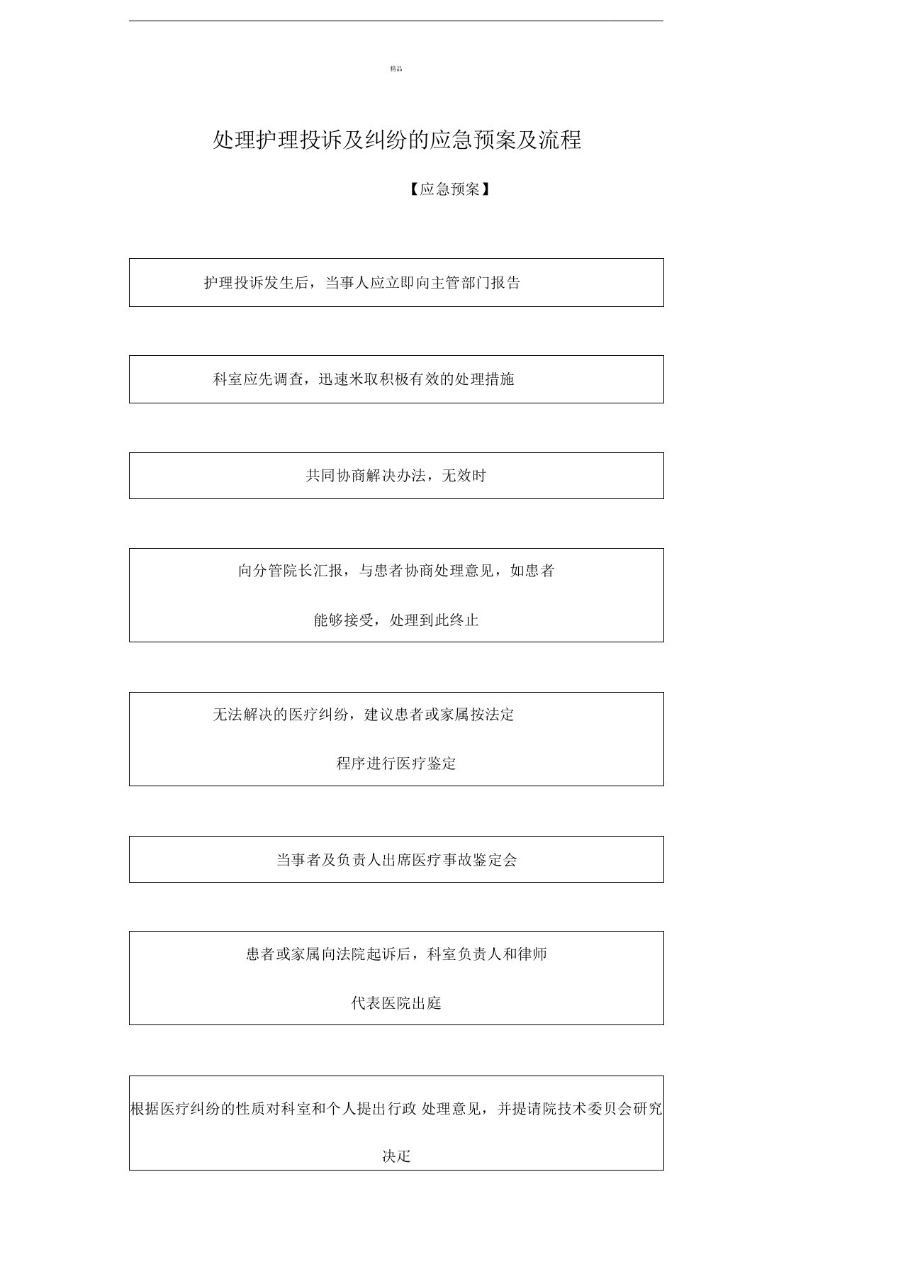 处理护理投诉及纠纷的应急预案及流程