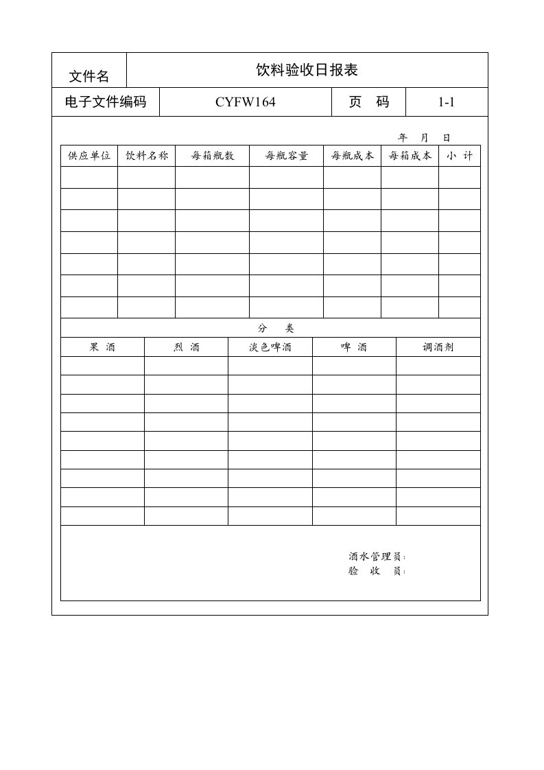 饮料验收日报表