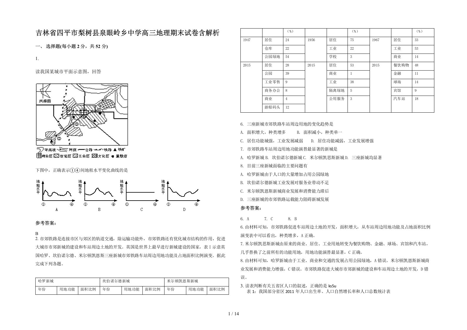 吉林省四平市梨树县泉眼岭乡中学高三地理期末试卷含解析