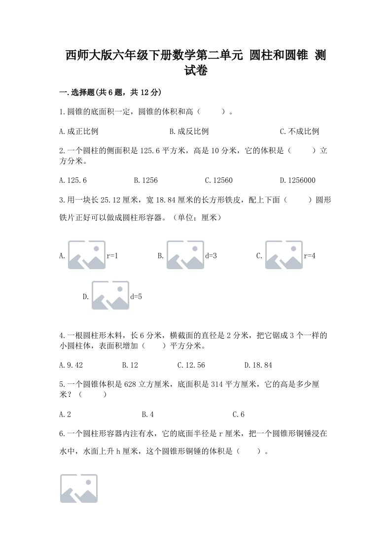 西师大版六年级下册数学第二单元