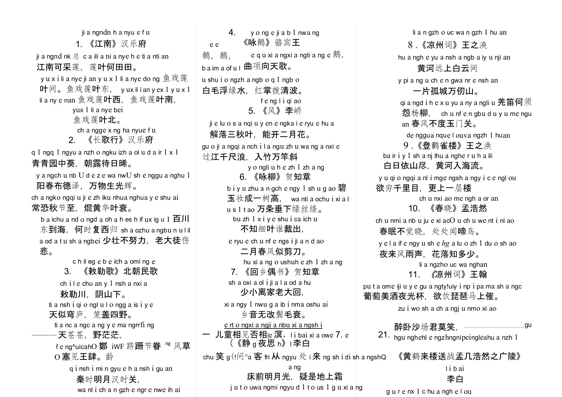 小学生必背古诗75首