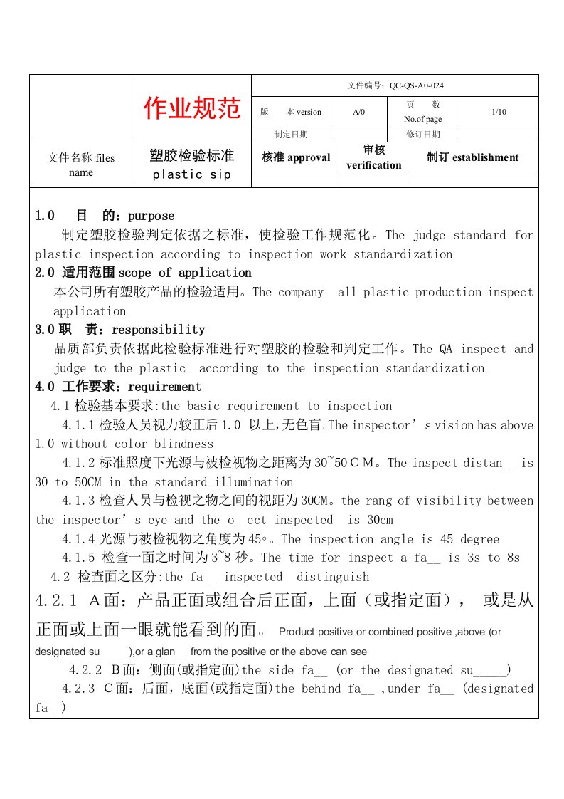 塑胶检验标准(通用)