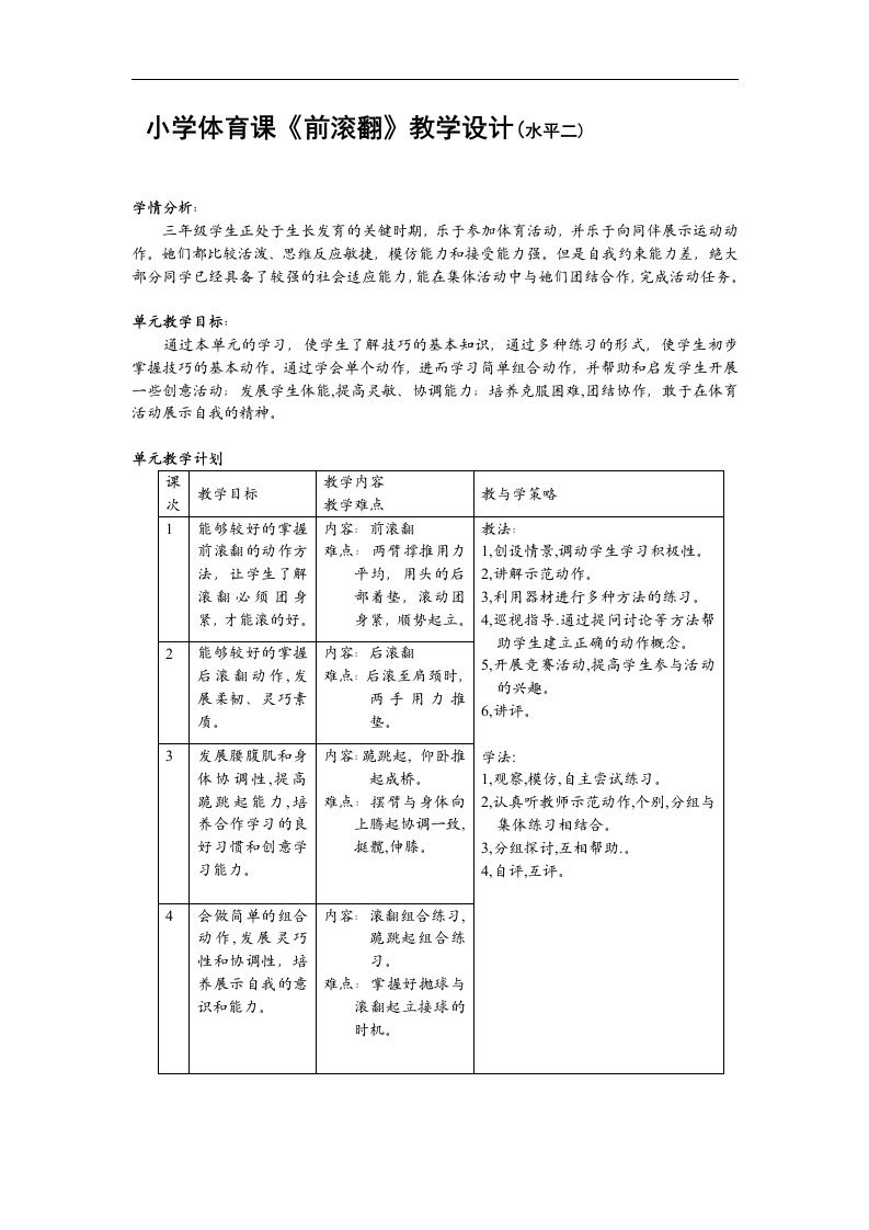 【最新】小学体育课前滚翻教学设计(水平二)ppt模版课件