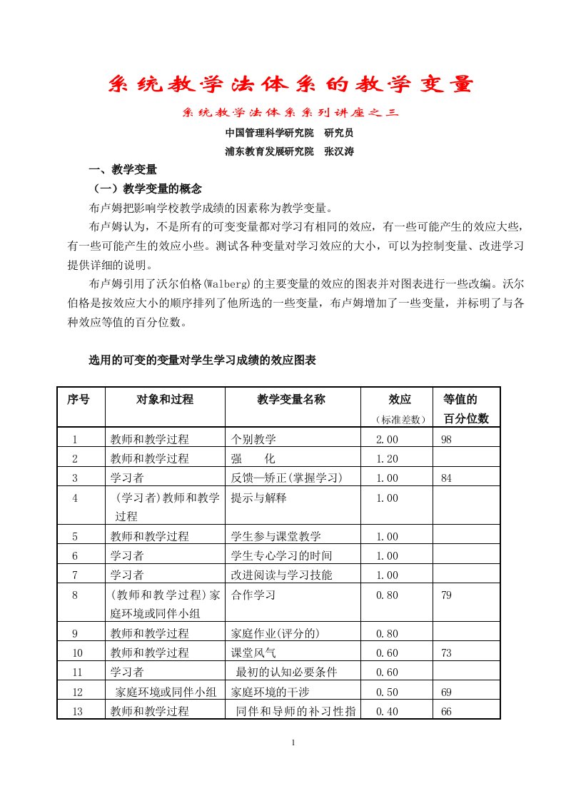 系统教学法体系的教学变量