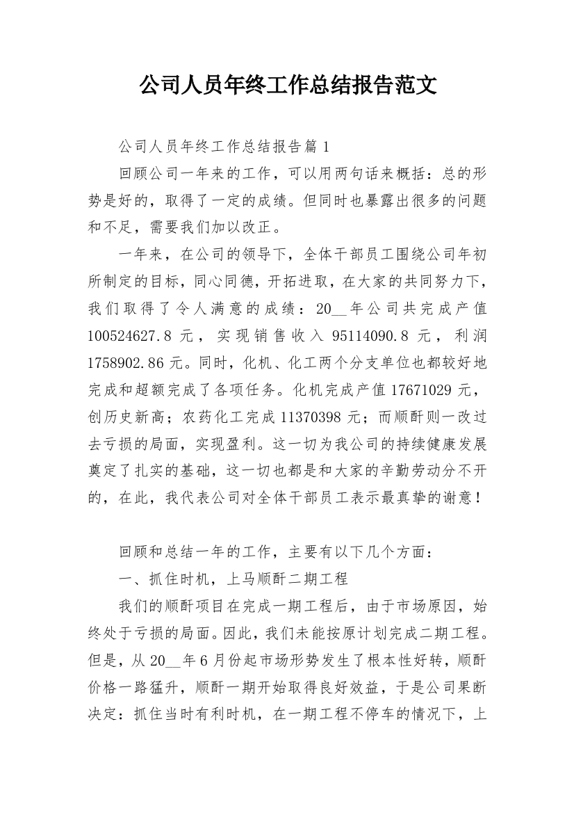 公司人员年终工作总结报告范文