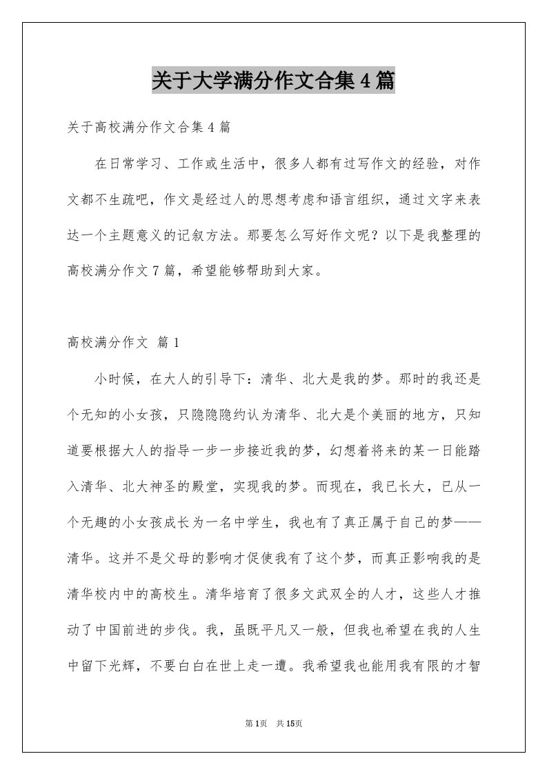 关于大学满分作文合集4篇