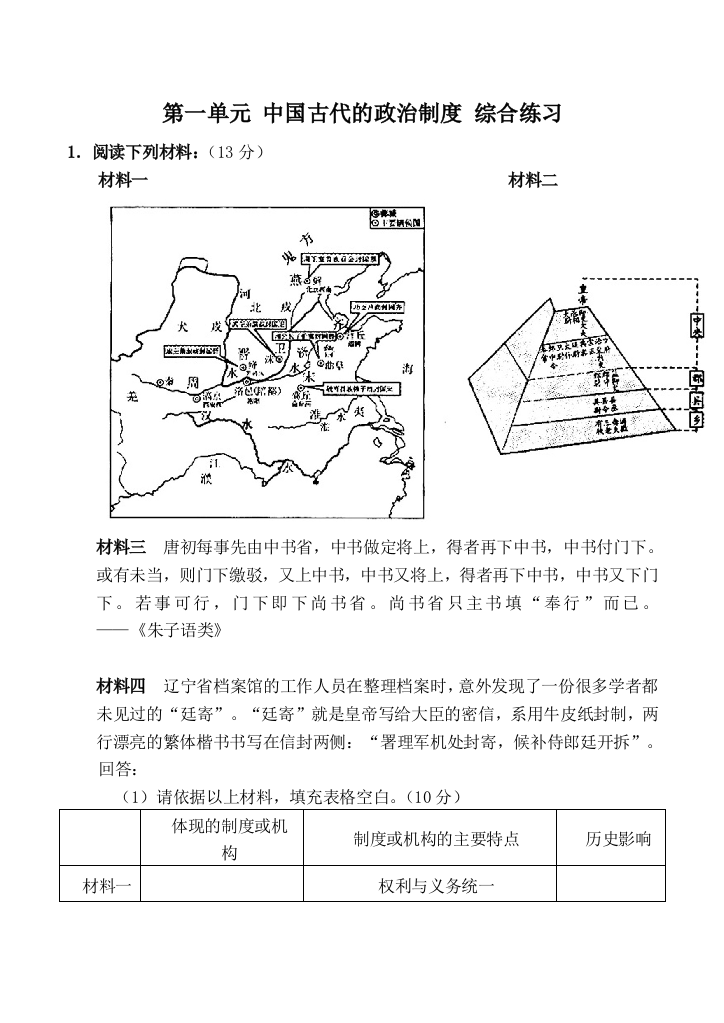 新人教版必修1高中历史第一单元