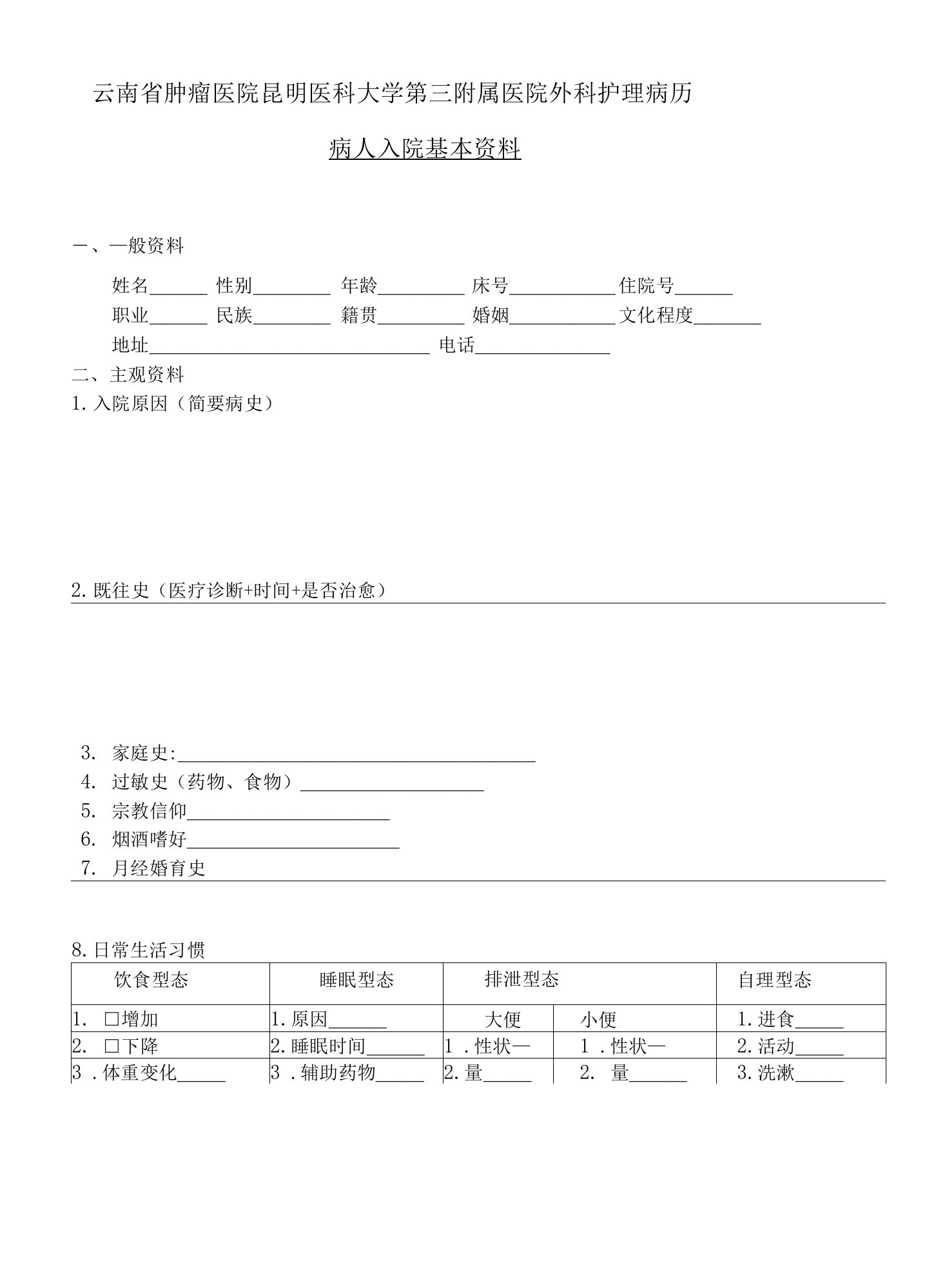 外科护理病历模板