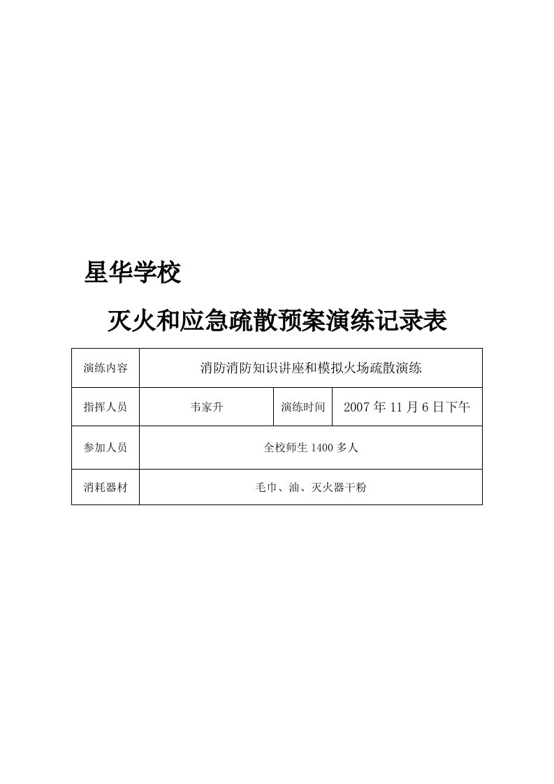 星华学校灭火和应急疏散预案演练记录