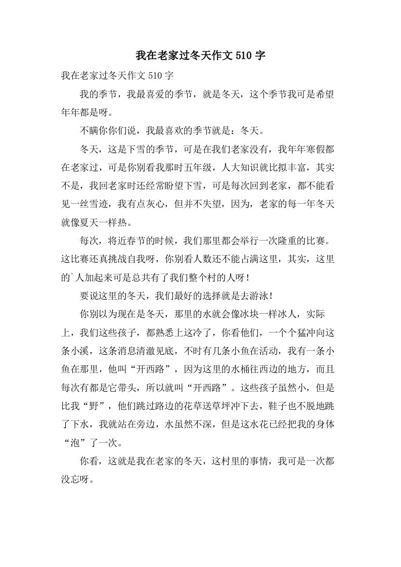 我在老家过冬天作文510字