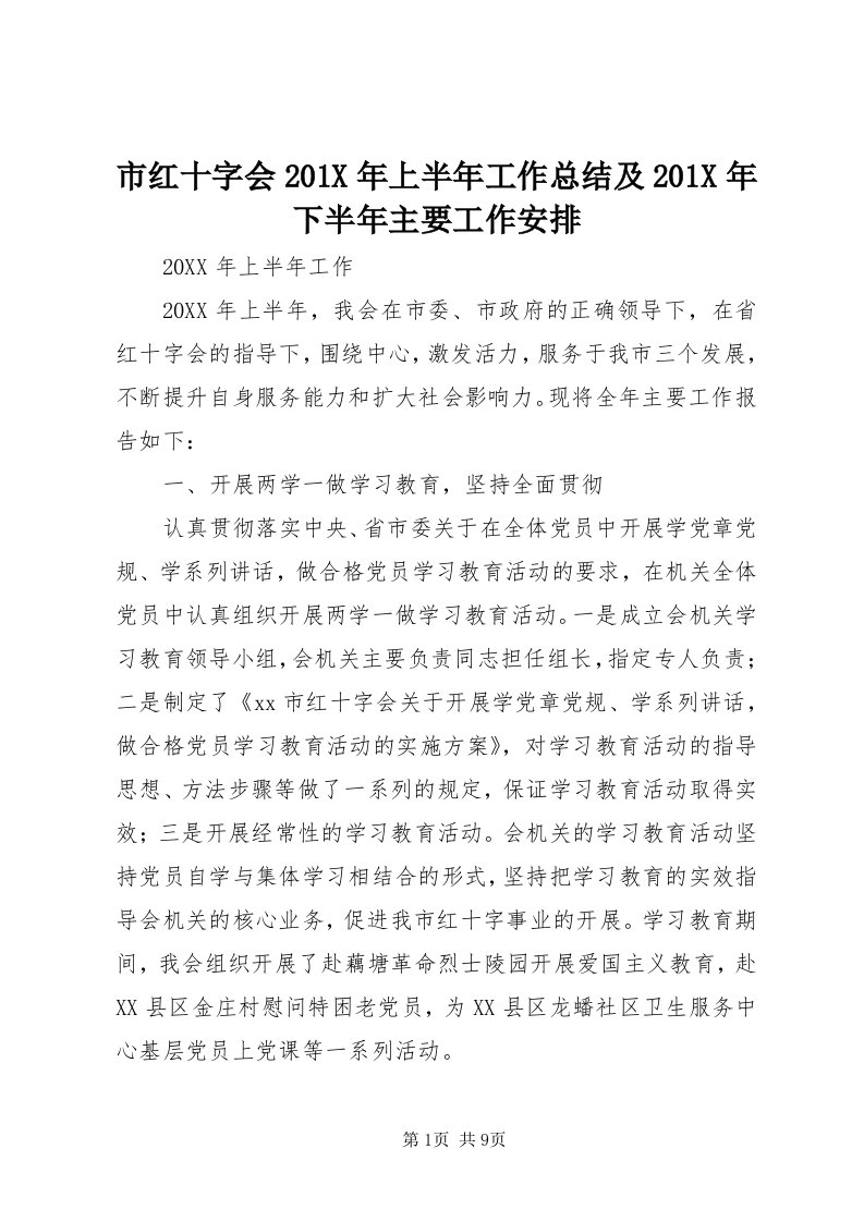 5市红十字会0X年上半年工作总结及0X年下半年主要工作安排