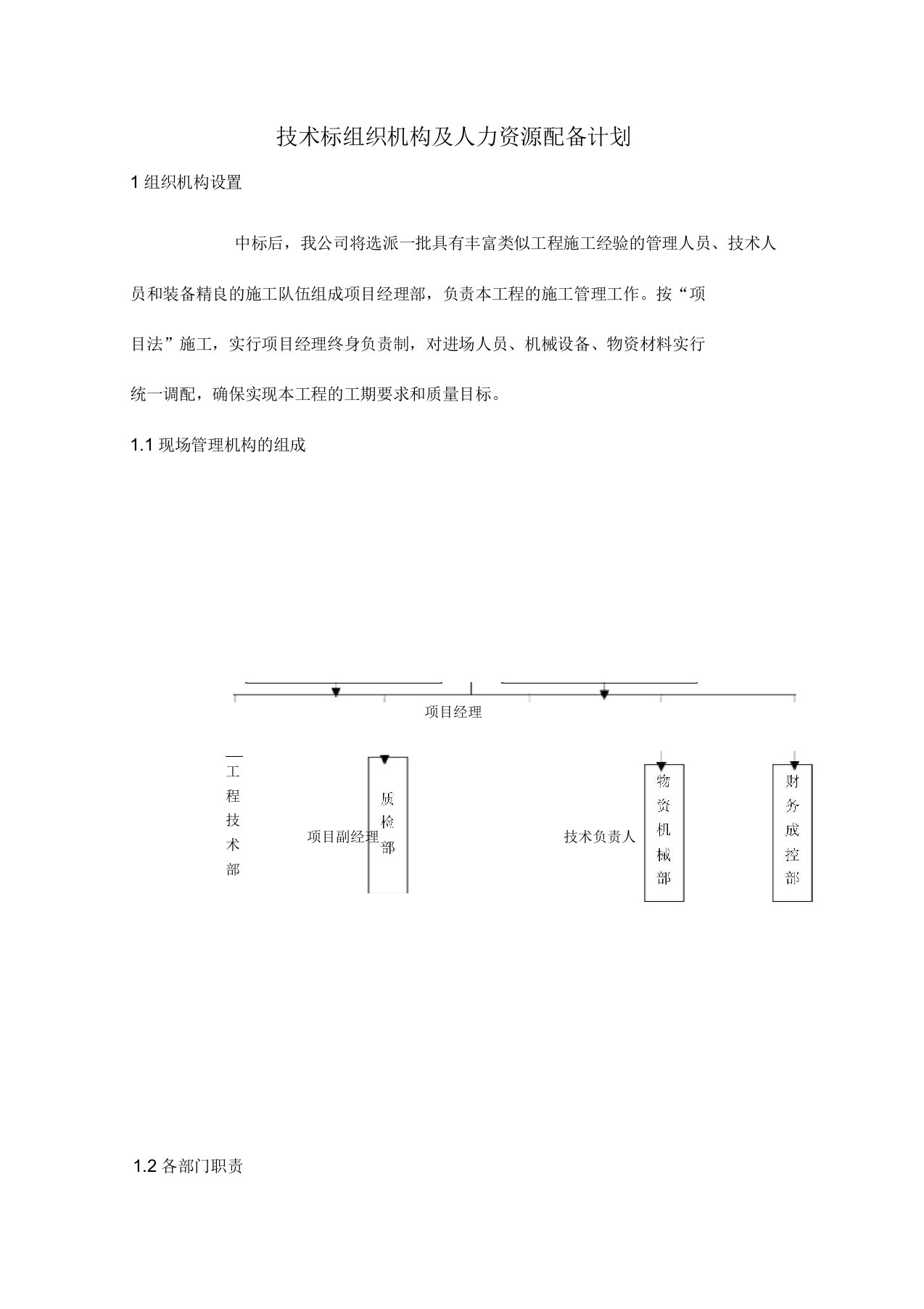 技术标组织机构及人力资源配备计划