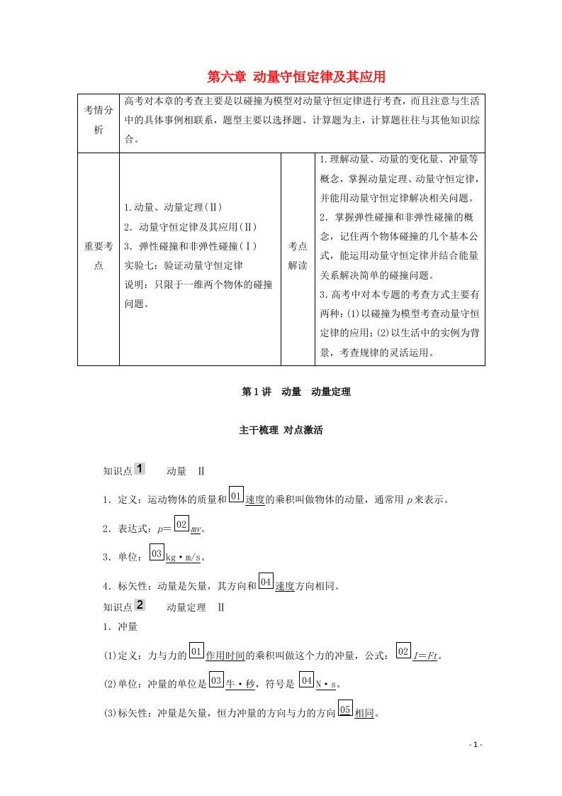 2021高考物理一轮复习第6章动量守恒定律及其应用第1讲动量动量定理学案