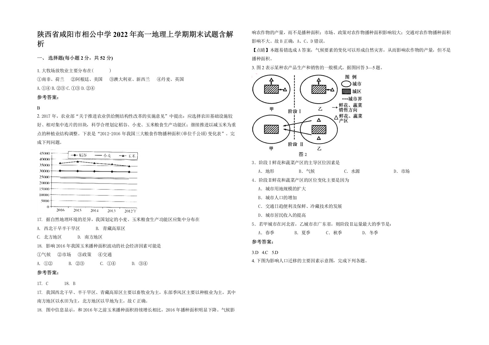 陕西省咸阳市相公中学2022年高一地理上学期期末试题含解析