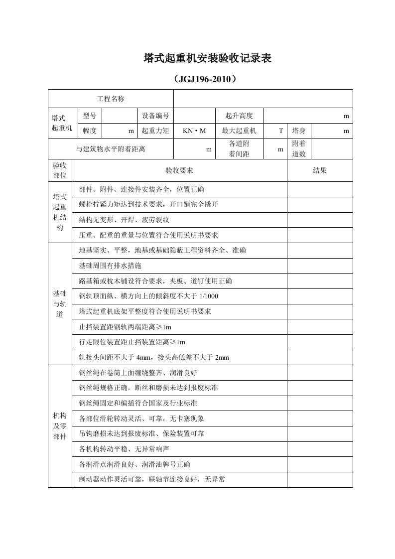 工程建筑起重设备验收表