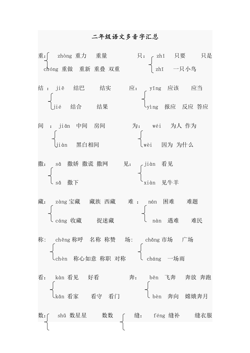 【小学精品】部编版二年级语文多音字汇总