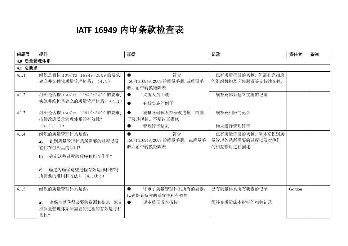 iatf16949-内审检查表