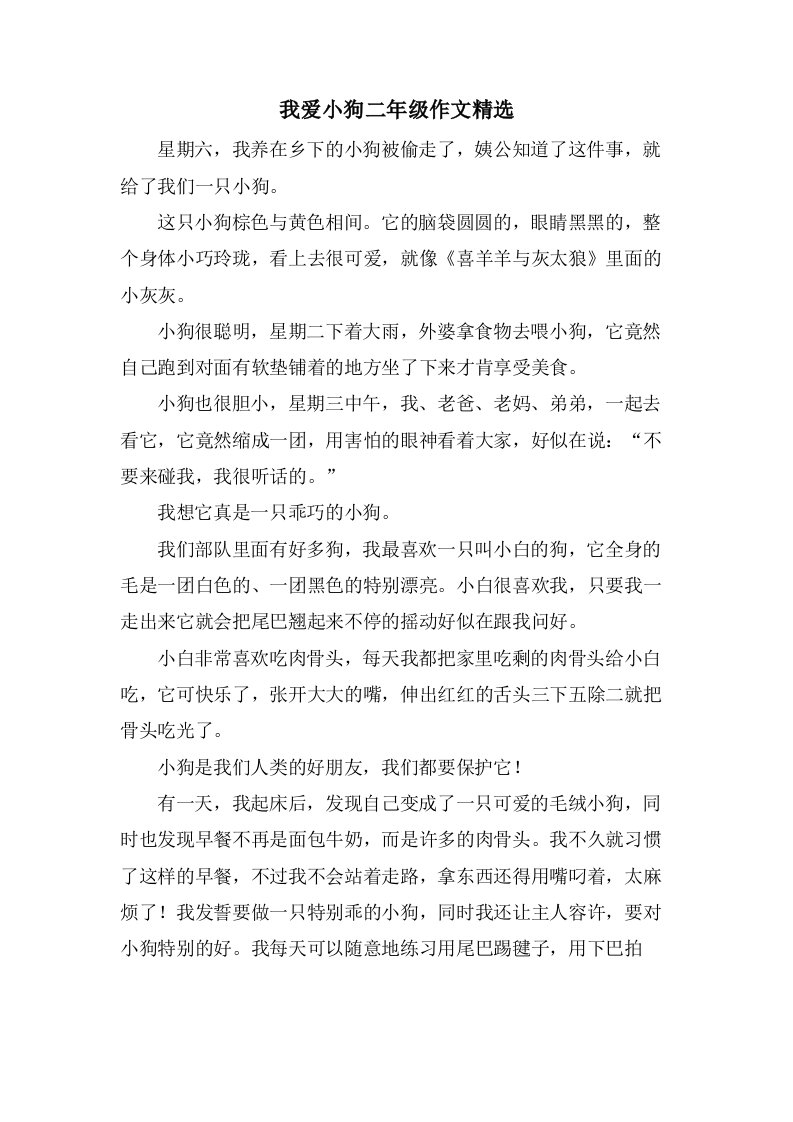 我爱小狗二年级作文