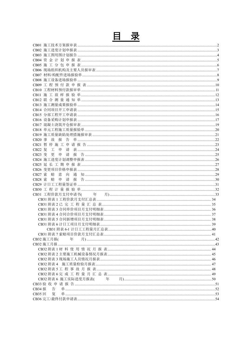 建筑工程管理-施工常用表格承包