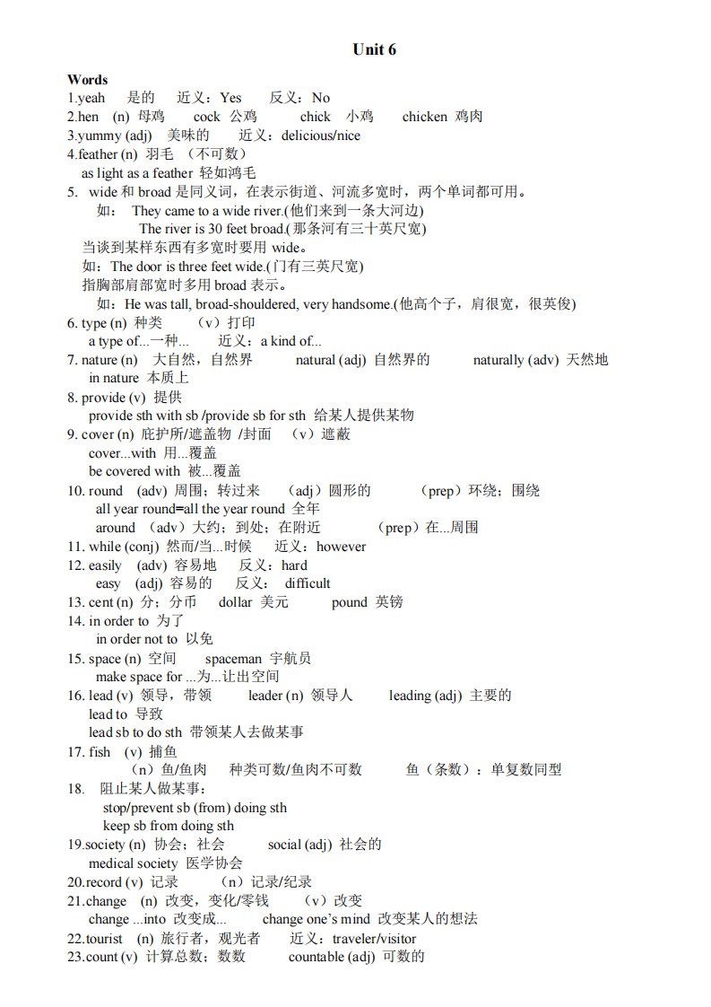 Unit6知识点讲义牛津译林版英语八年级上册