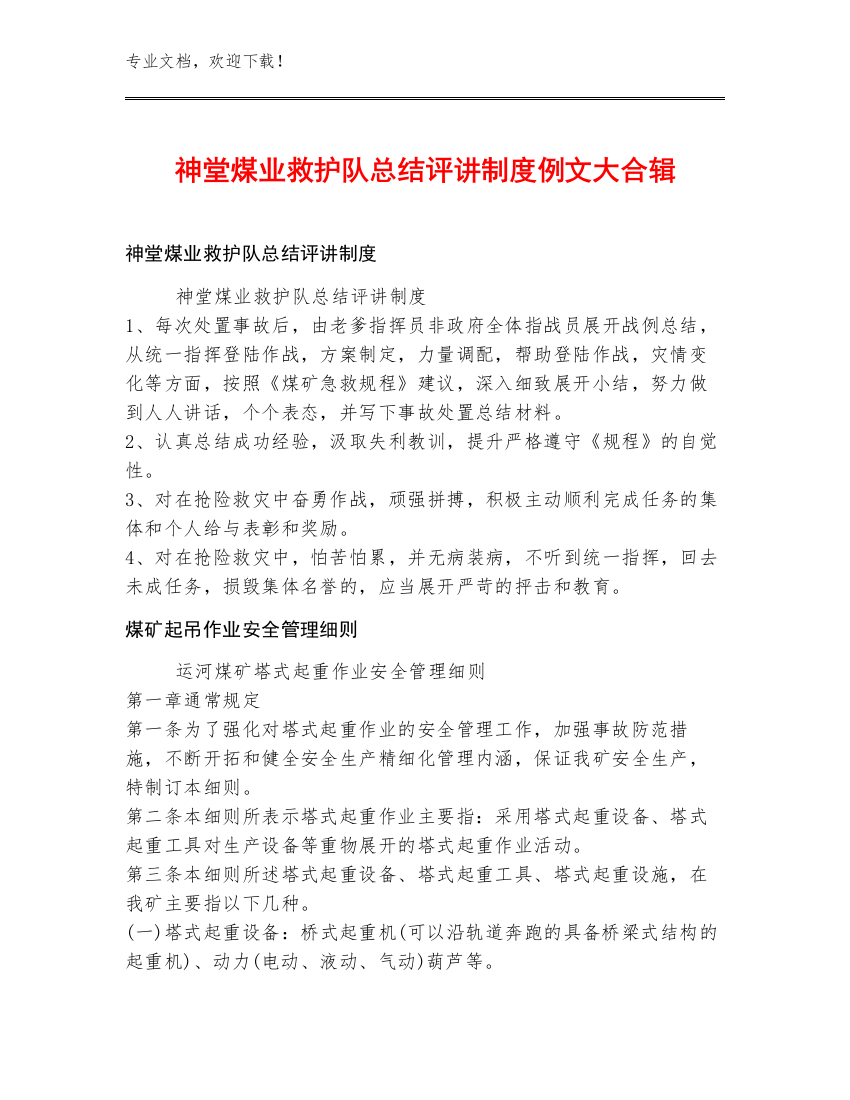 神堂煤业救护队总结评讲制度例文大合辑