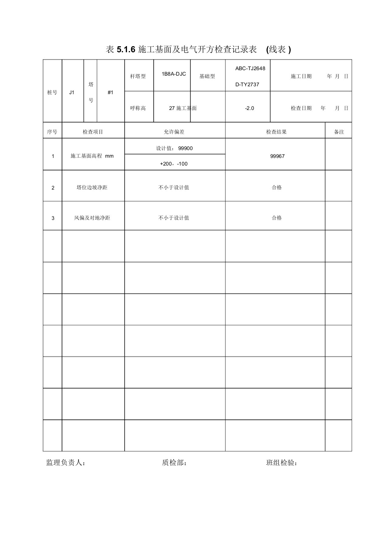 110kV线路施工基面及电气开方记录表1课件