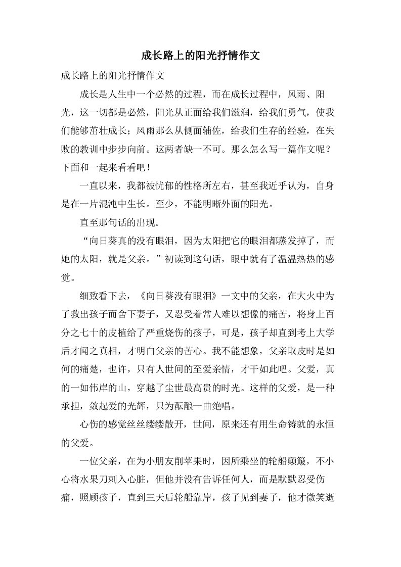 成长路上的阳光抒情作文