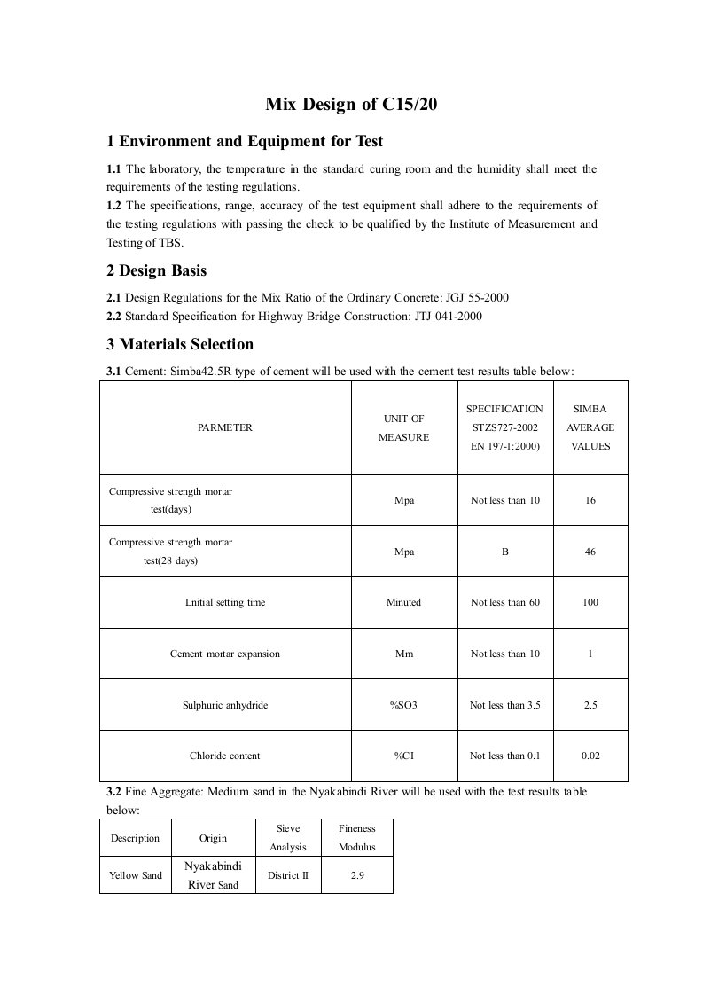 C15普通混凝土配合比设计说明(英)