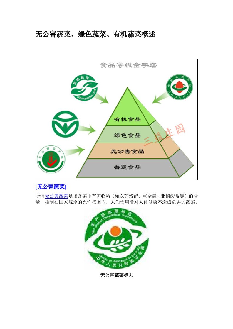 无公害蔬菜、绿色蔬菜、有机蔬菜的概述