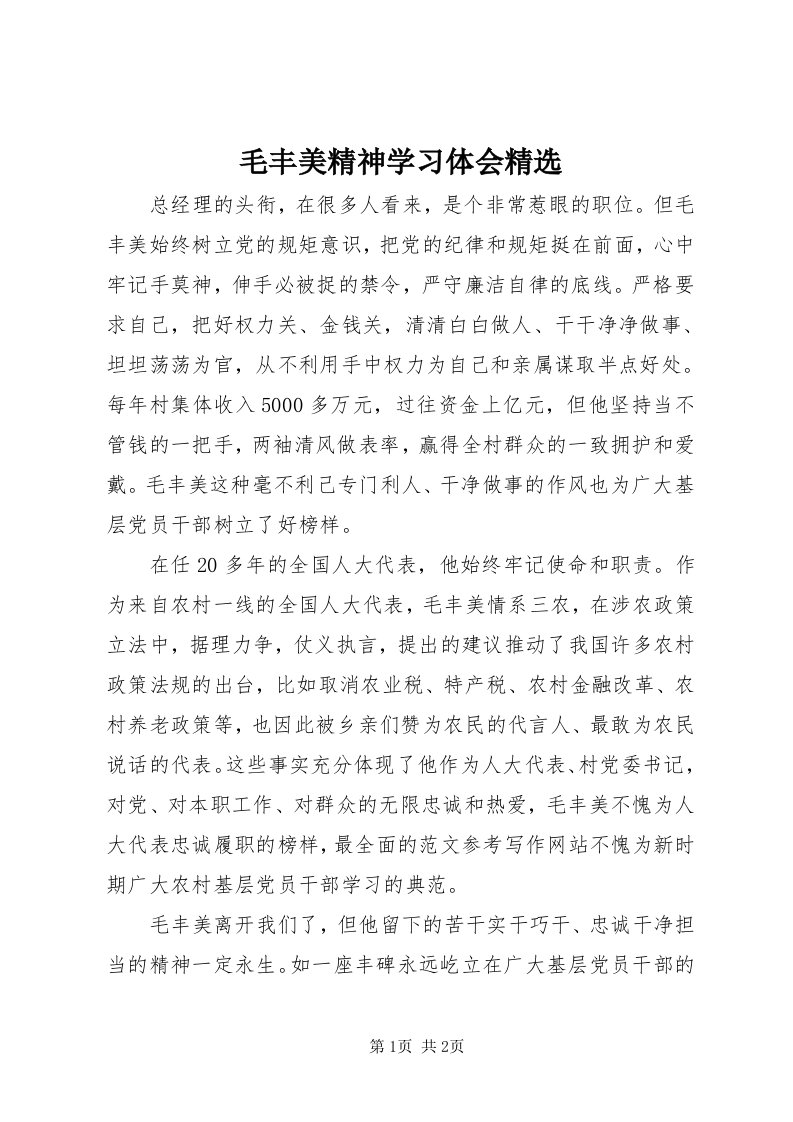 4毛丰美精神学习体会精选