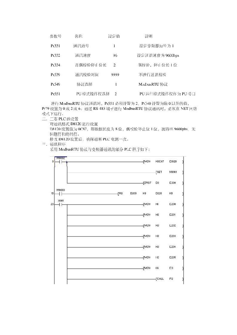 三菱fx2n系列plc-modbus通讯实例