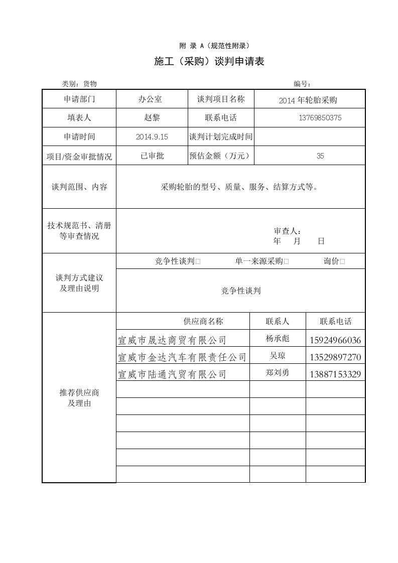 非招标采购表单（精选）