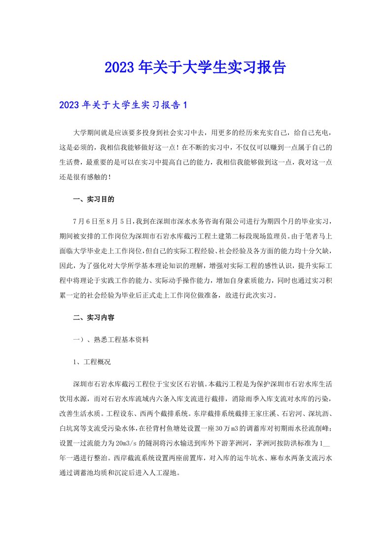 关于大学生实习报告