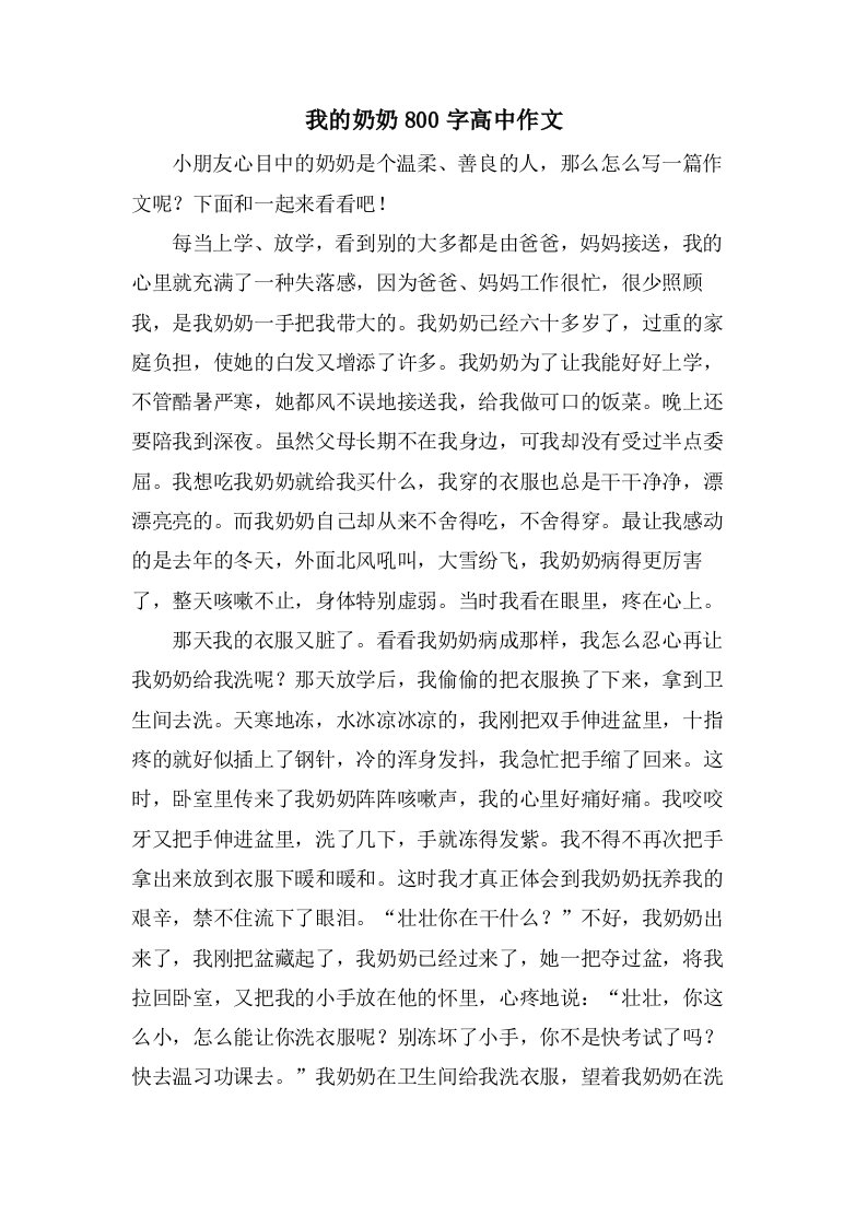 我的奶奶800字高中作文