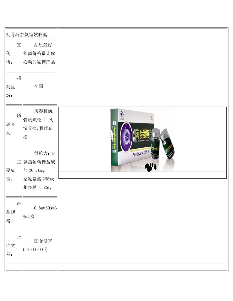 各种海参氨糖胶囊基础资料