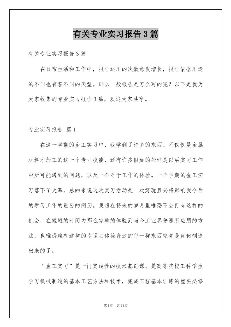 有关专业实习报告3篇例文