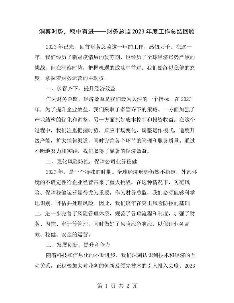 洞察时势，稳中有进——财务总监2023年度工作总结回顾