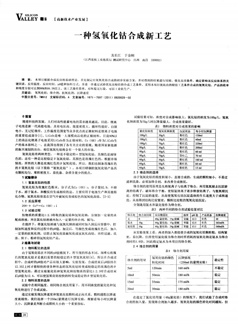 一种氢氧化钴合成新工艺