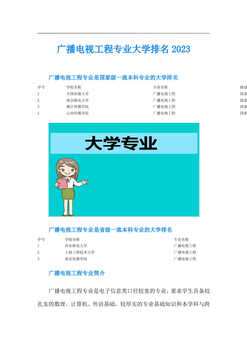 广播电视工程专业大学排名