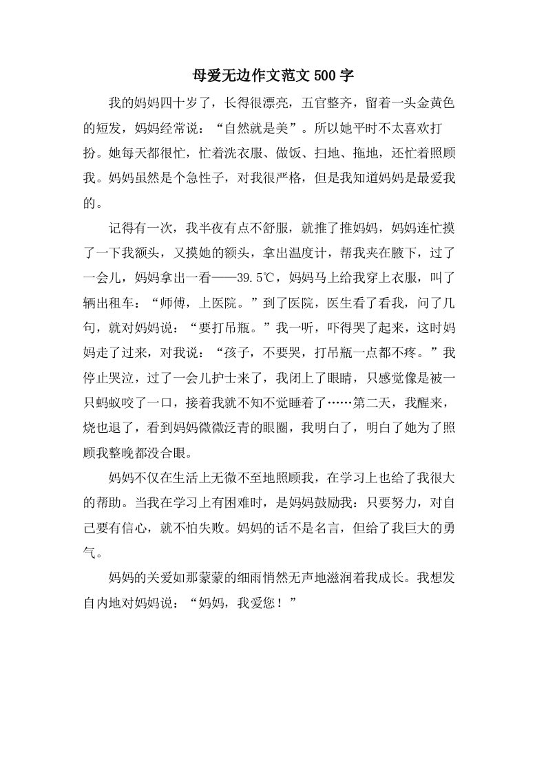 母爱无边作文范文500字