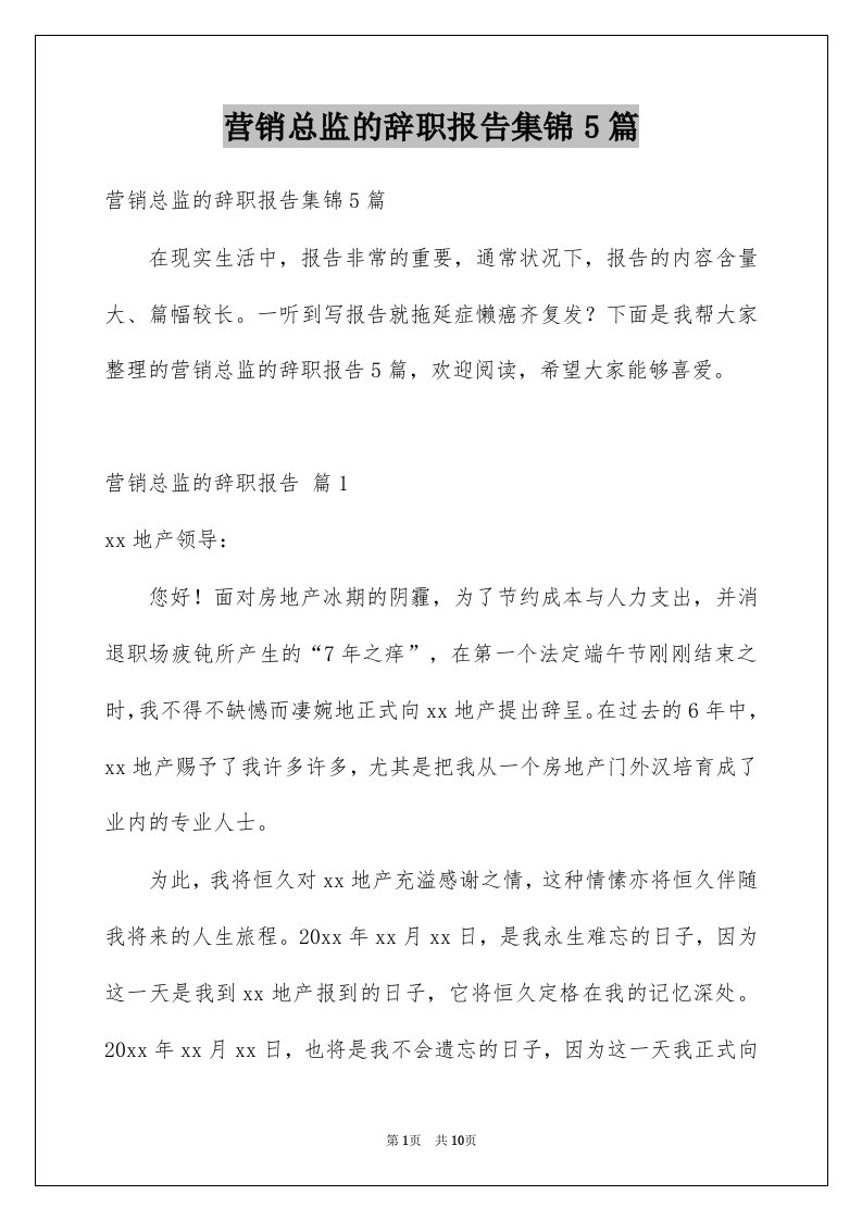 营销总监的辞职报告集锦5篇