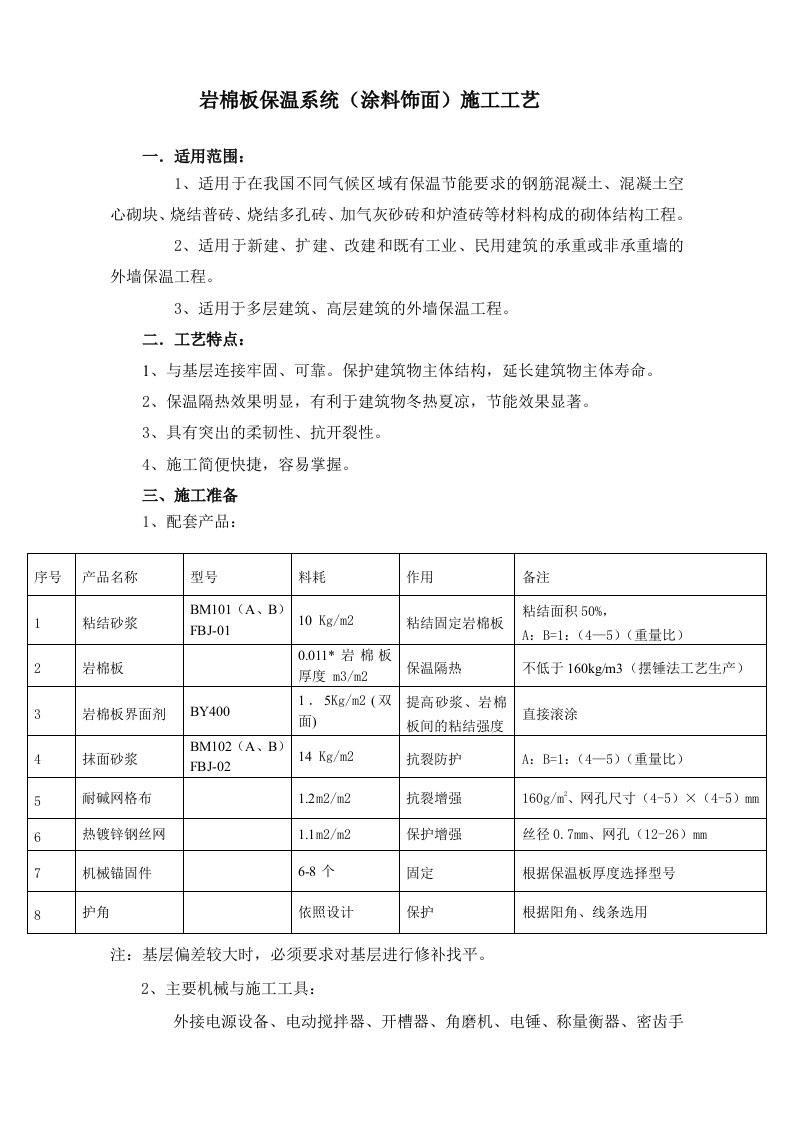 岩棉板保温系统(涂料饰面)施工工艺(外墙保温,附示意图)