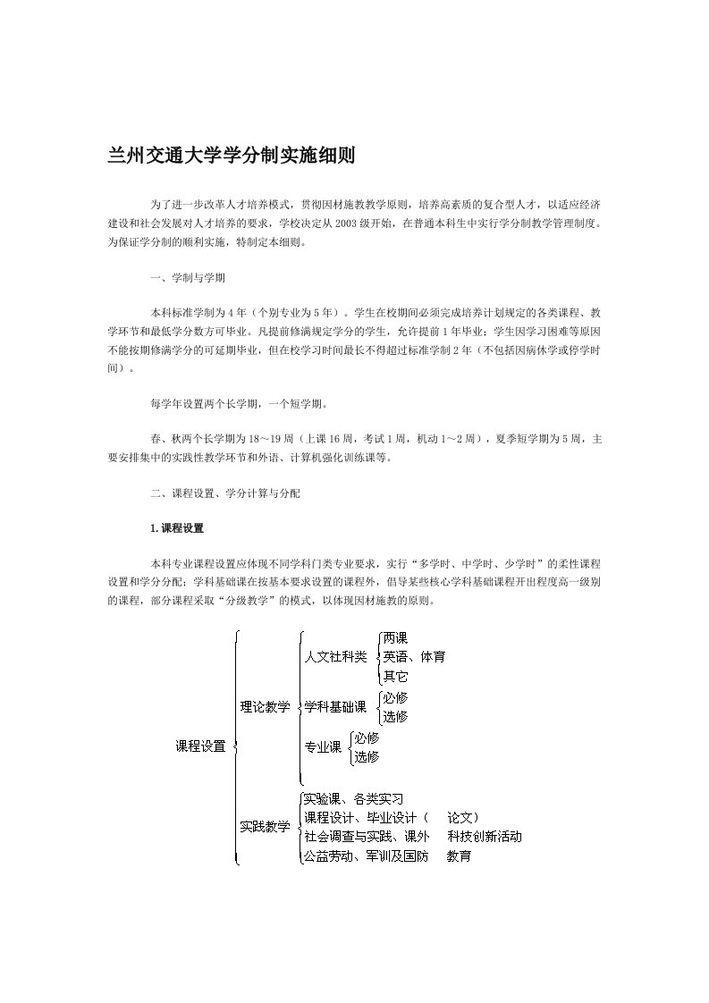 兰州交通大学学分制实施细则